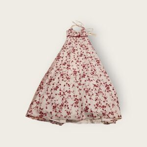 Vintage Y2k Blondie Nites white & red floral halter lace up back maxi prom dress